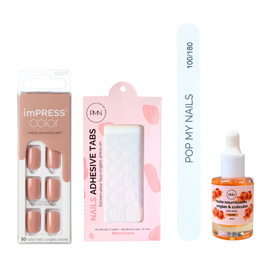 Pack press on nails imPRESS Color & soin (press on + tabs + lime à ongles + huile nourrissante ongles & cuticules) -  Sandbox