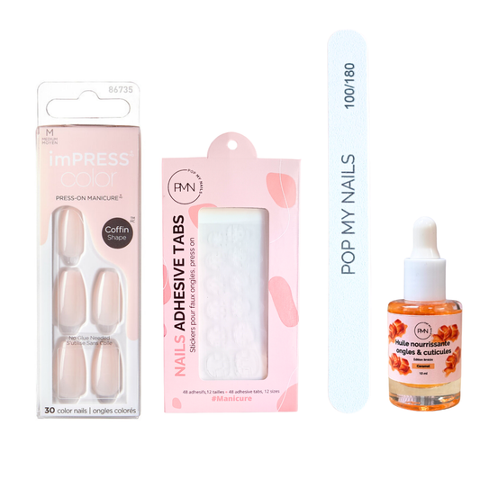 Pack press on nails imPRESS Color Coffin & soin (press on + tabs + lime à ongles + huile nourrissante ongles & cuticules) - Serendipidy