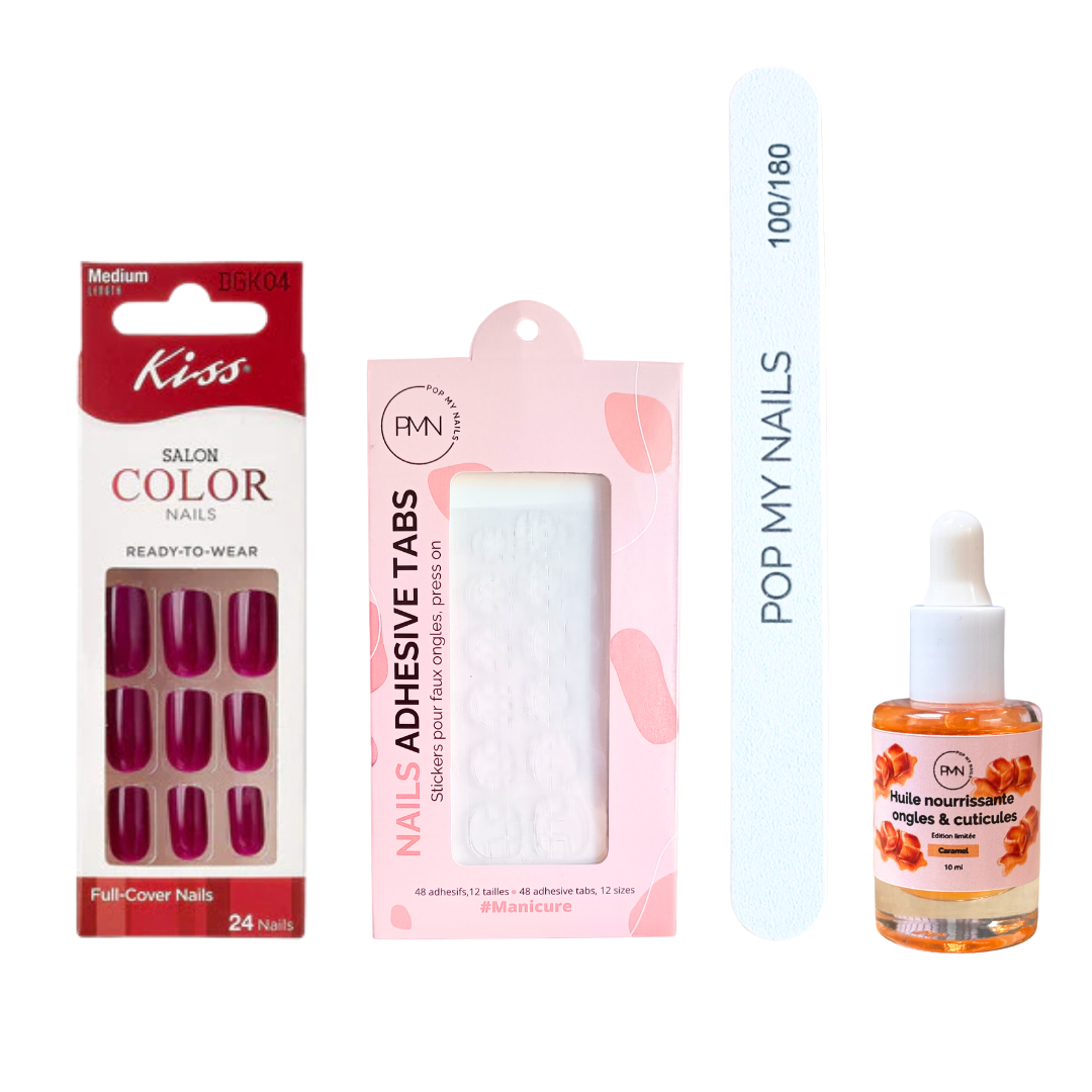 Pack press on nails Kiss Products & soin (press on + tabs + lime à ongles + huile nourrissante ongles & cuticules) - Snow Queen
