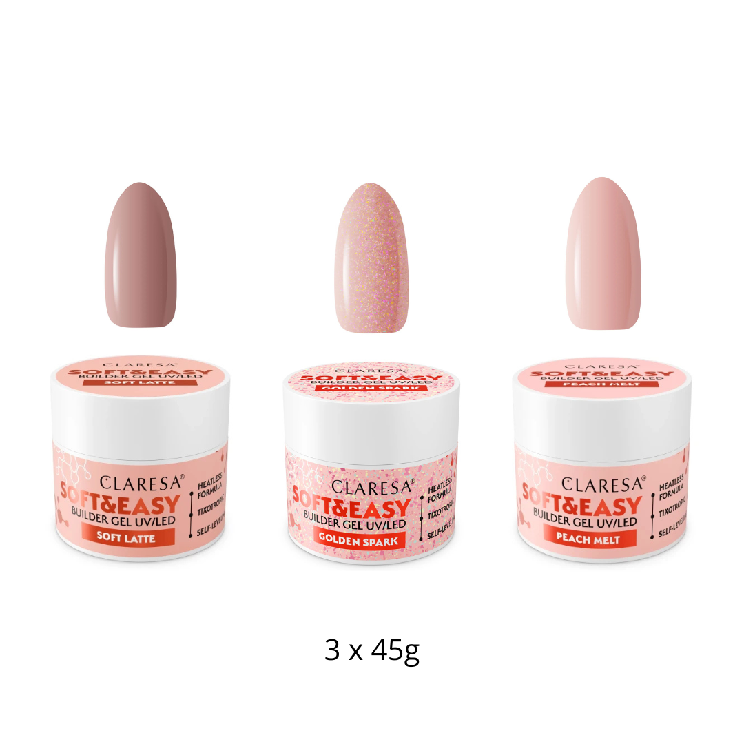 Claresa | Pack Gel Builder Soft & Easy 3x45g - Soft Latte, Golden Spark, Peach Melt