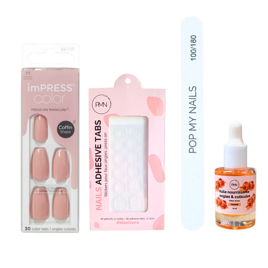 Pack press on nails imPRESS Color Coffin & soin (press on + tabs + lime à ongles + huile nourrissante ongles & cuticules) - Sumptuous