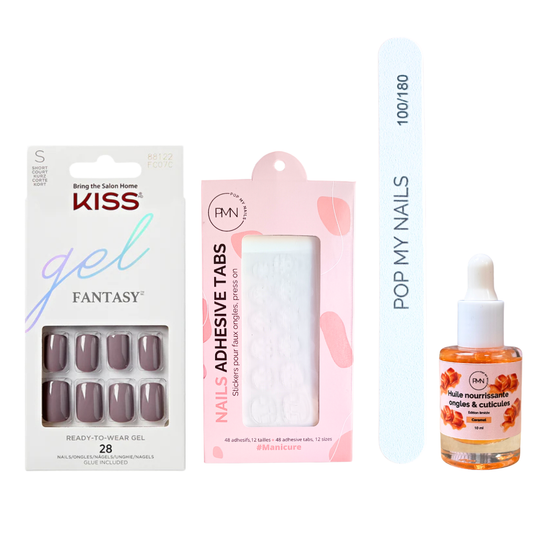 Pack press on nails Kiss Products & soin (press on + tabs + lime à ongles + huile nourrissante ongles & cuticules) - Temporary Feels