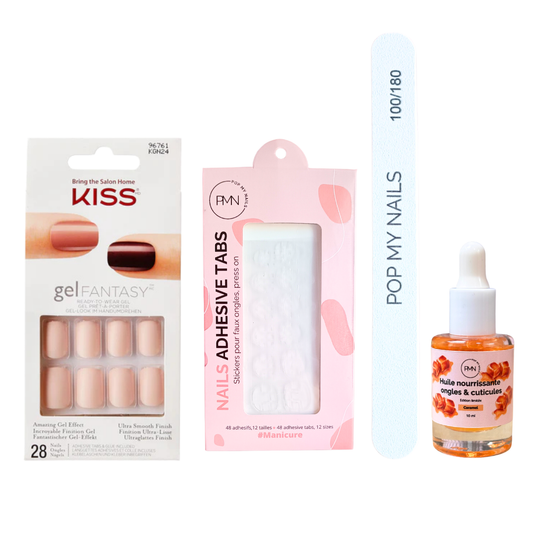Pack press on nails Kiss Products & soin (press on + tabs + lime à ongles + huile nourrissante ongles & cuticules) - The Little Things