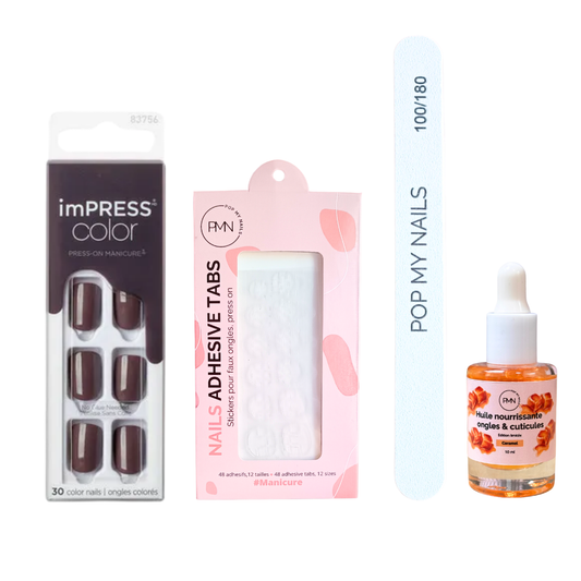 Pack press on nails imPRESS Color & soin (press on + tabs + lime à ongles + huile nourrissante ongles & cuticules) - Tray Gray