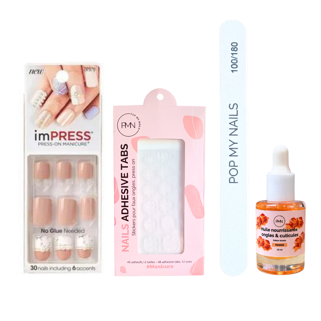 Pack press on nails imPRESS Manicure & soin (press on + tabs + lime à ongles + huile nourrissante ongles & cuticules) - Zion