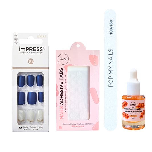 Pack press on nails imPRESS Manicure & soin (press on + tabs + lime à ongles + huile nourrissante ongles & cuticules) - Chasing Stars