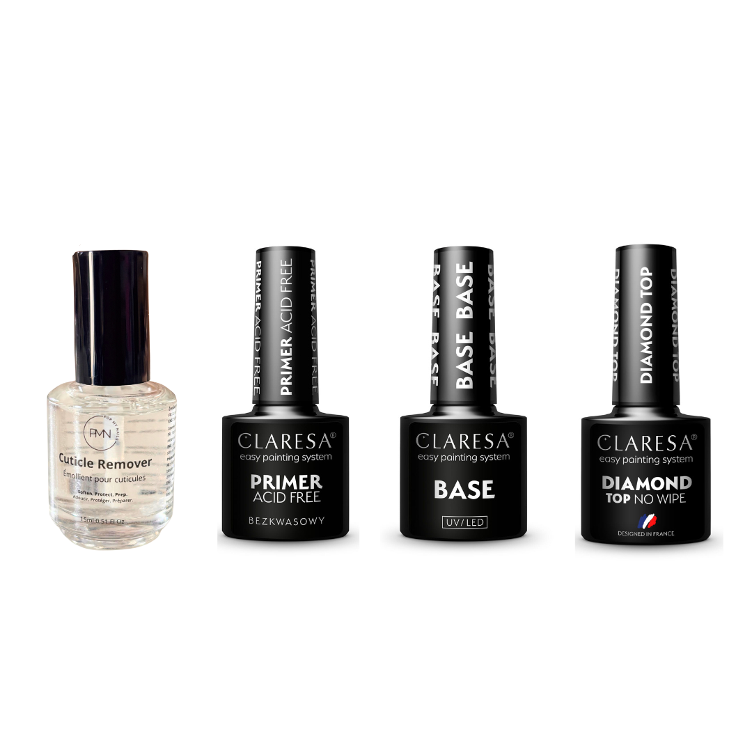Cuticle Remover + Primer + Base Base + Top coat Diamond