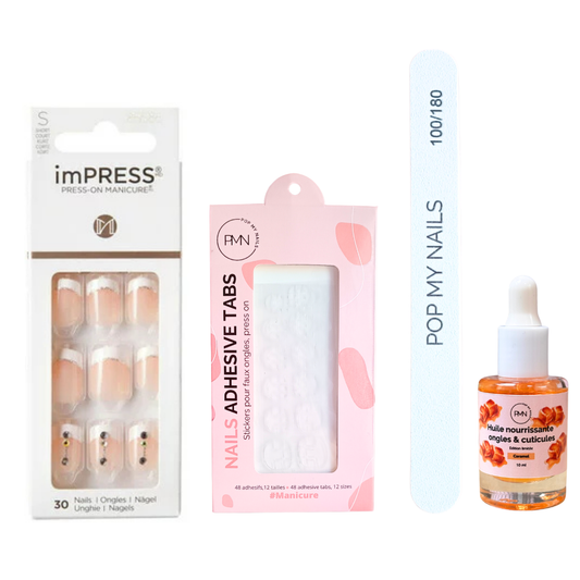 Pack press on nails imPRESS Manicure & soin (press on + tabs + lime à ongles + huile nourrissante ongles & cuticules) - Falling