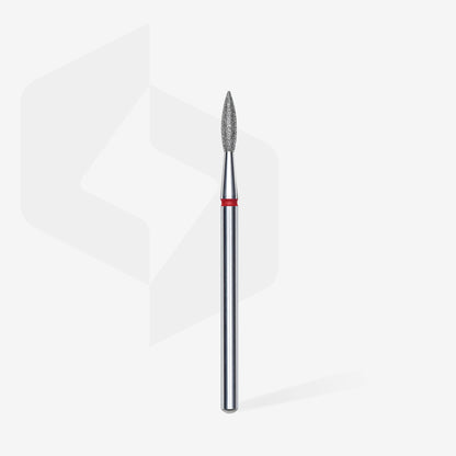 Staleks | Embout ponceuse diamanté, « flamme pointue », rouge, diamètre de la tête 2,1 mm, partie active 8mm