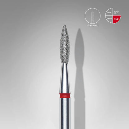 Staleks | Embout ponceuse diamanté, « flamme pointue », rouge, diamètre de la tête 2,1 mm, partie active 8mm