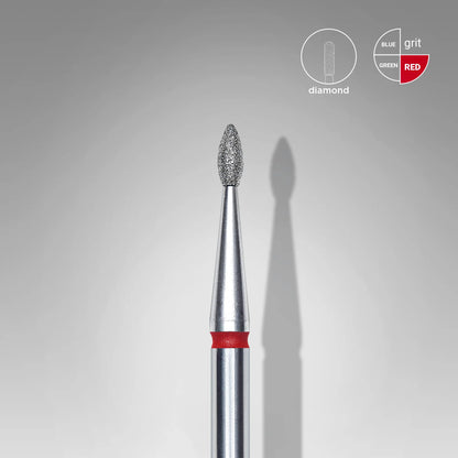 Staleks | Embout ponceuse diamanté, « goutte», rouge,  diamètre de la tête 1,6 mm, partie active 4mm