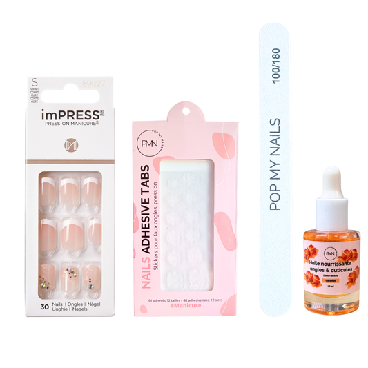 Pack press on nails imPRESS Manicure & soin (press on + tabs + lime à ongles + huile nourrissante ongles & cuticules) -  My Worth