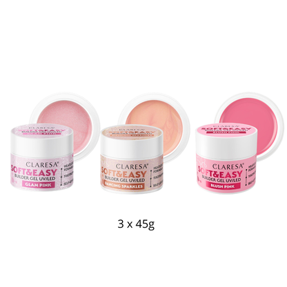 Claresa | Pack Gel Builder Soft & Easy 3x45g - Blush Pink, Dancing Pink, Glam Pink
