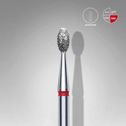 Staleks | Embout ponceuse diamanté, « olive », rouge,  diamètre de la tête 2,5 mm, partie active 5mm