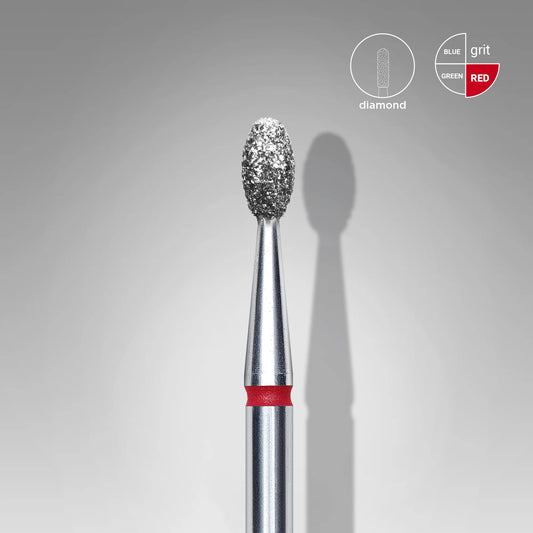 Staleks | Embout ponceuse diamanté, « olive », rouge,  diamètre de la tête 2,5 mm, partie active 5mm