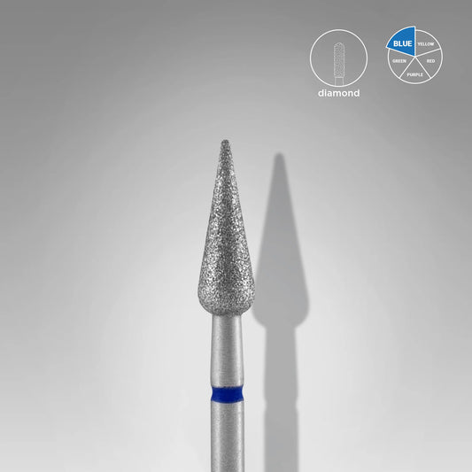 Staleks | Embout ponceuse diamanté, « poire pointe/ tulipe », bleu, diamètre de la tête 4 mm, partie active 12mm