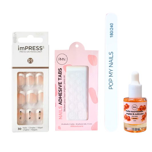 Pack press on nails imPRESS Manicure & soin (press on + tabs + lime à ongles + huile nourrissante ongles & cuticules) - So French