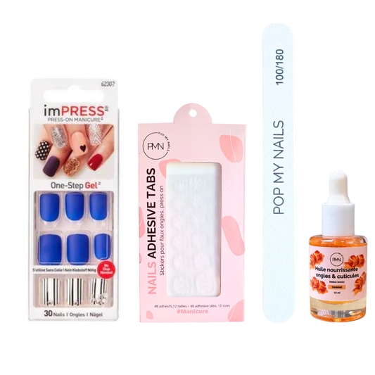 Pack press on nails imPRESS Manicure & soin (press on + tabs + lime à ongles + huile nourrissante ongles & cuticules) - Swept Away