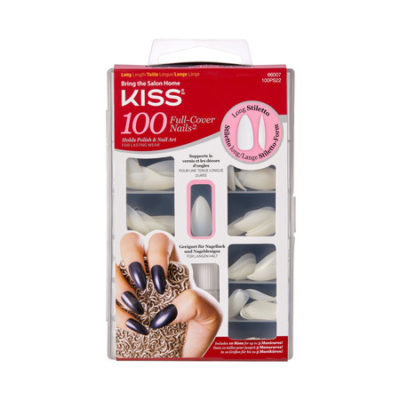 Kit de 100 faux ongles Full Cover Long Stiletto avec fond blanc