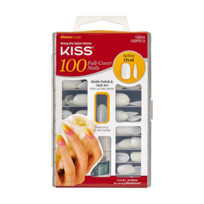 kit de 100 faux ongles Full Cover Active Oval avec fond blanc