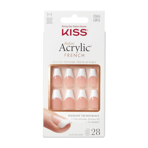 Kit de faux ongles Kiss Products Acrylic French Nails Je T'aime avec fond blanc