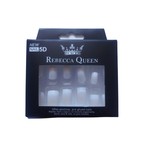 12 faux ongles pré-collés Rebecca Queen Baby Boomer Blanc avec fond blanc