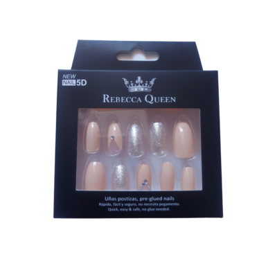 12 faux ongles pré-collés Rebecca Queen Peach avec fond blanc