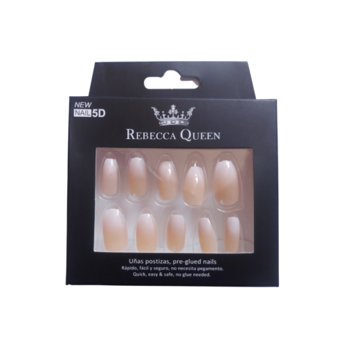 12 faux ongles pré-collés Rebecca Queen Ultra Nude Baby Boomer avec fond blanc