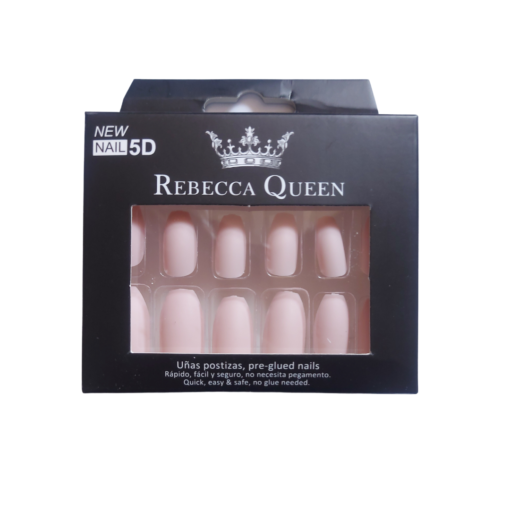 Faux ongles pré-collés Rebecca Queen Crème Rosé Mat avec fond blanc
