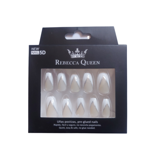 12 faux ongles pré-collés Rebecca Queen French Triangle avec fond blanc