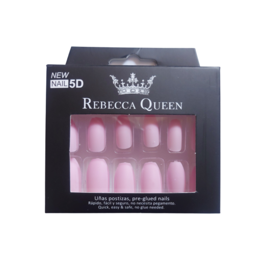 Faux ongles pré-collés Rebecca Queen Rose Mat avec fond blanc
