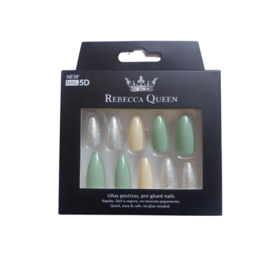 faux ongles rebecca queen vert amande avec fond blanc