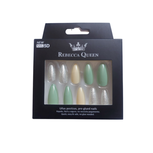 faux ongles rebecca queen vert amande avec fond blanc