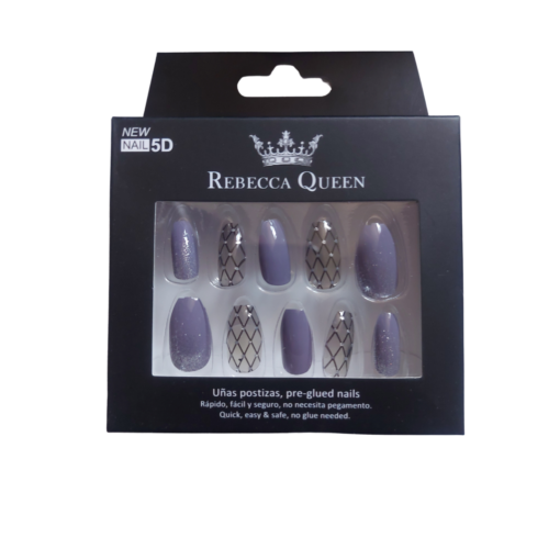 faux ongles rebecca queen violet quadrillé avec fond blanc