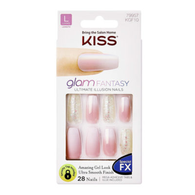 Kit de faux ongles Kiss Products Glam Fantasy Play Favorites avec fond blanc
