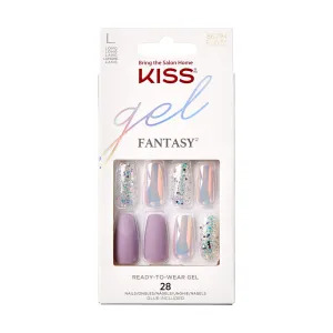 Les faux ongles Kiss Products Gel Fantasy Nails - Rainbow Rings avec fond blanc